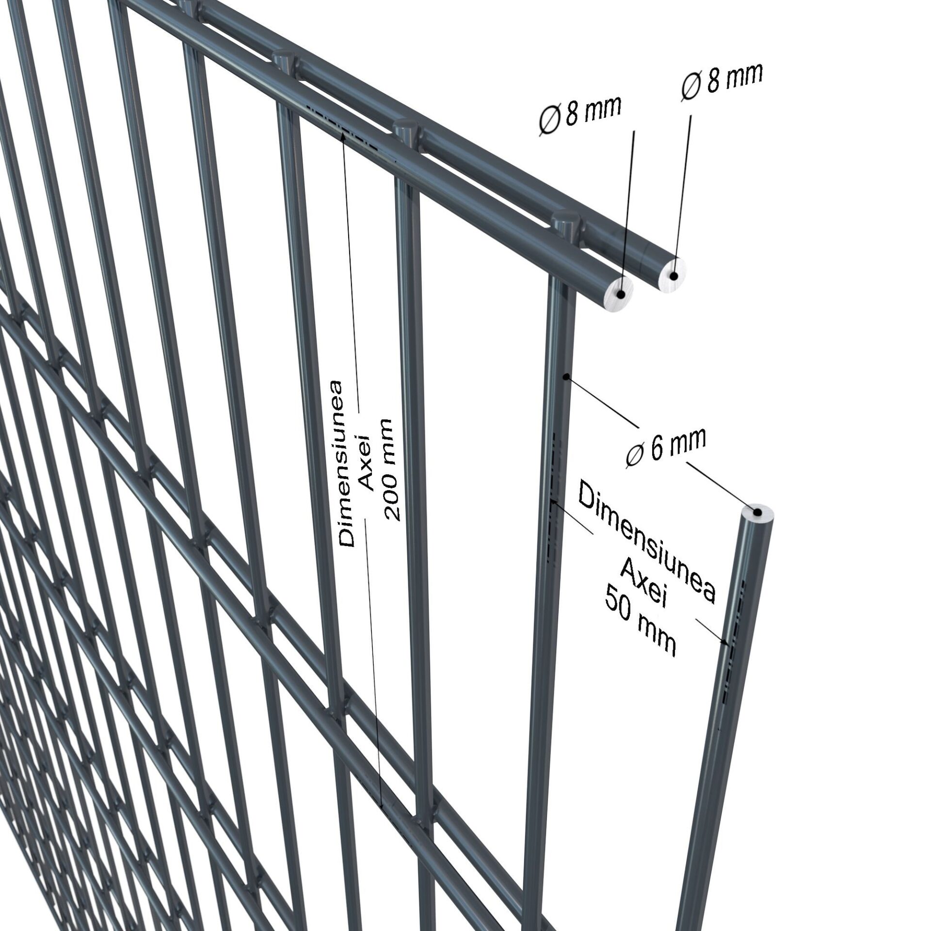 panou gard antracit 2d cu ochiurile 50x200 mm